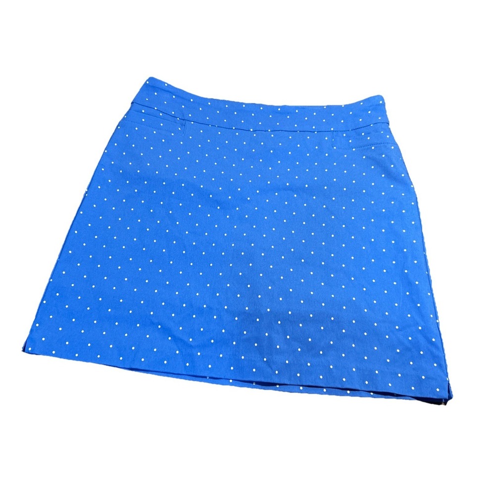 Kim Rogers Women's Size 14 Pull-On Skort Blue/White Polka Dots Stretchy